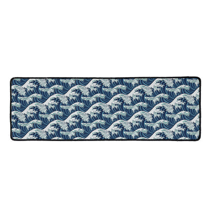 The Great Kanagawa Wave Pattern Print Long Kitchen Mat