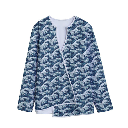 The Great Kanagawa Wave Pattern Print Long Sleeve Short Coat