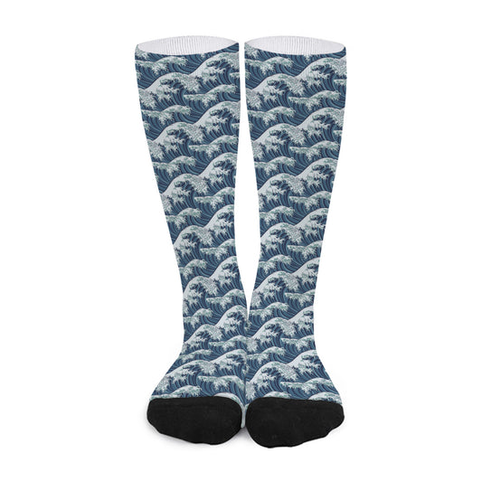 The Great Kanagawa Wave Pattern Print Long Socks