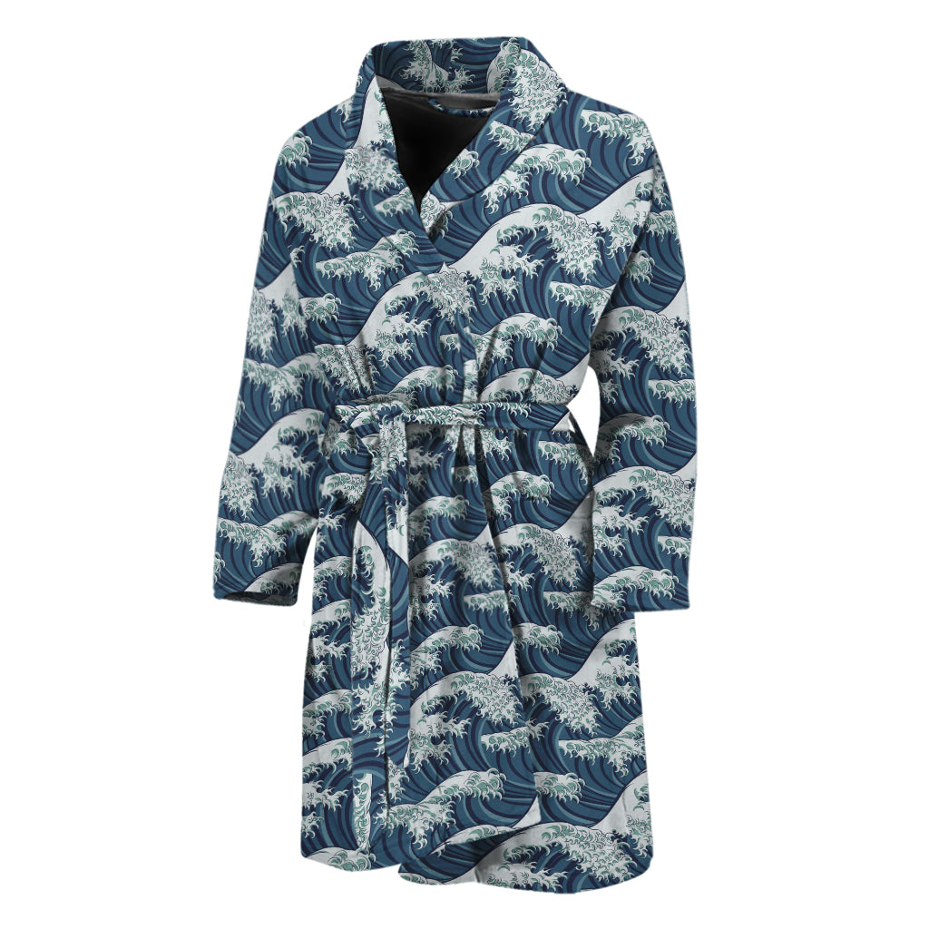 The Great Kanagawa Wave Pattern Print Men's Bathrobe