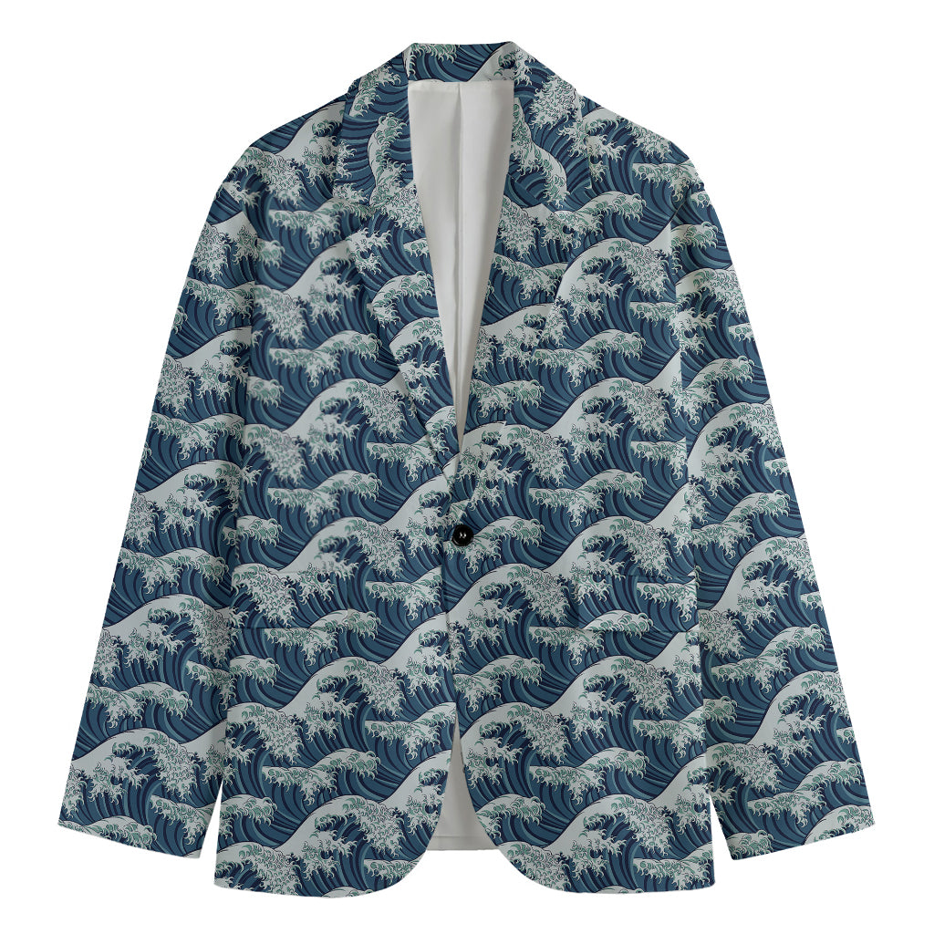 The Great Kanagawa Wave Pattern Print Men's Blazer