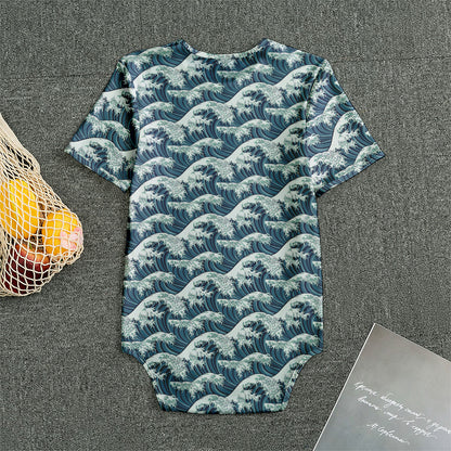 The Great Kanagawa Wave Pattern Print Men's Bodysuit