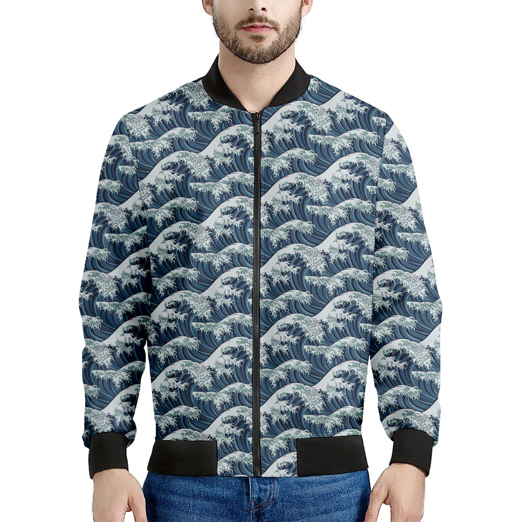 The Great Kanagawa Wave Pattern Print Men's Bomber Jacket