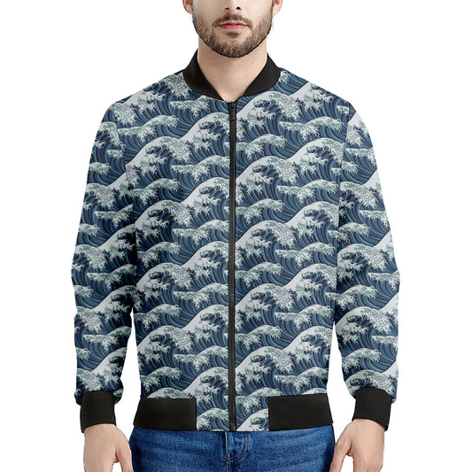 The Great Kanagawa Wave Pattern Print Men's Bomber Jacket
