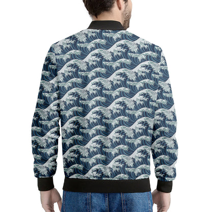 The Great Kanagawa Wave Pattern Print Men's Bomber Jacket