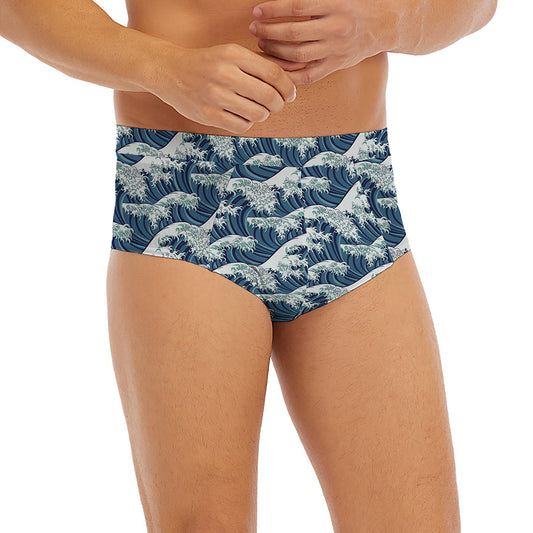 The Great Kanagawa Wave Pattern Print Men's Briefs