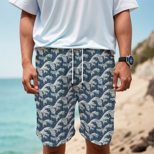 The Great Kanagawa Wave Pattern Print Men's Cargo Shorts