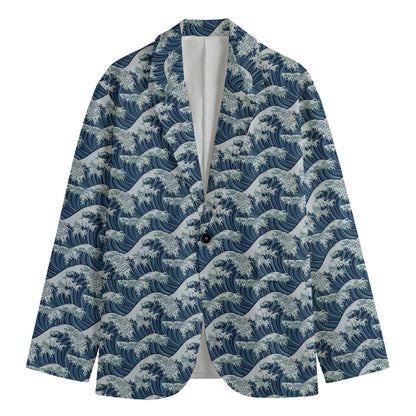 The Great Kanagawa Wave Pattern Print Men's Cotton Blazer