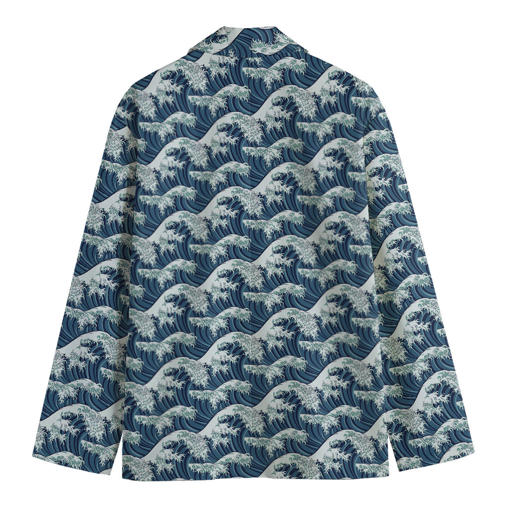 The Great Kanagawa Wave Pattern Print Men's Cotton Blazer