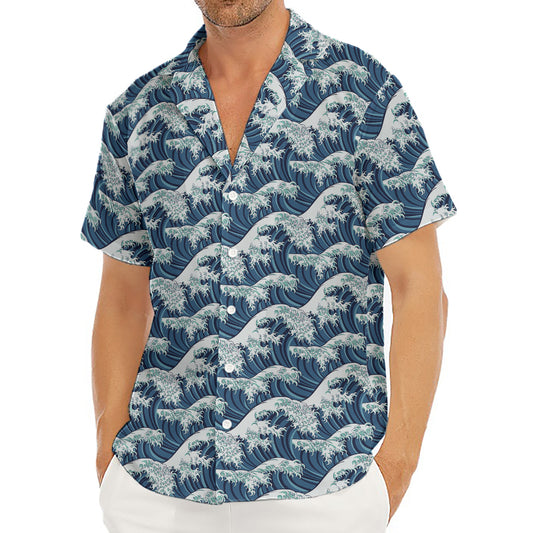The Great Kanagawa Wave Pattern Print Men's Deep V-Neck Shirt