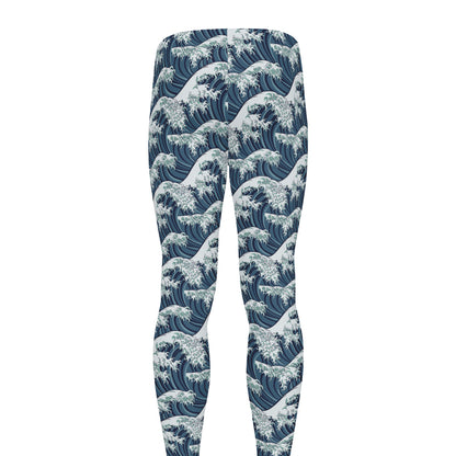 The Great Kanagawa Wave Pattern Print Men's leggings