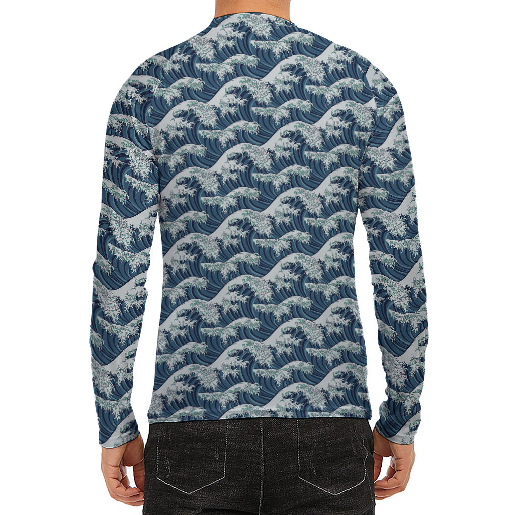 The Great Kanagawa Wave Pattern Print Men's Long Sleeve Rash Guard