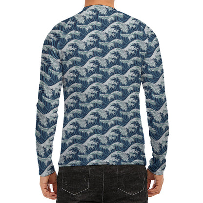 The Great Kanagawa Wave Pattern Print Men's Long Sleeve Rash Guard