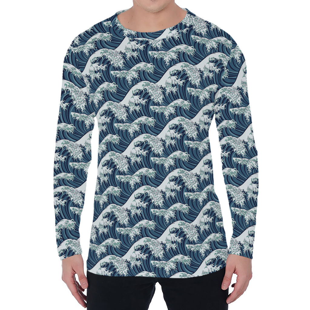 The Great Kanagawa Wave Pattern Print Men's Long Sleeve T-Shirt