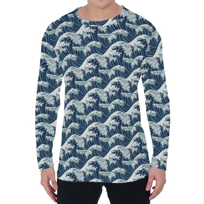 The Great Kanagawa Wave Pattern Print Men's Long Sleeve T-Shirt