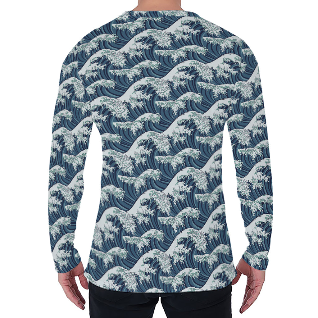 The Great Kanagawa Wave Pattern Print Men's Long Sleeve T-Shirt