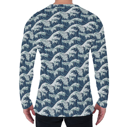 The Great Kanagawa Wave Pattern Print Men's Long Sleeve T-Shirt
