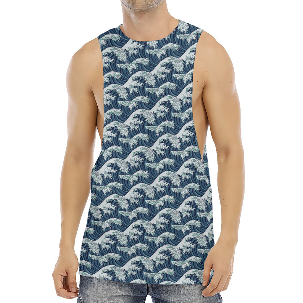 The Great Kanagawa Wave Pattern Print Men's Muscle Tank Top