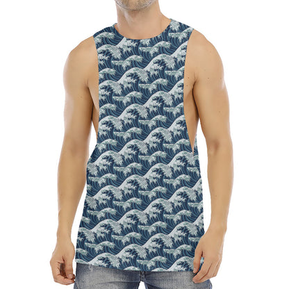 The Great Kanagawa Wave Pattern Print Men's Muscle Tank Top