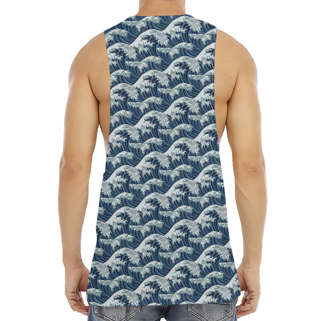 The Great Kanagawa Wave Pattern Print Men's Muscle Tank Top