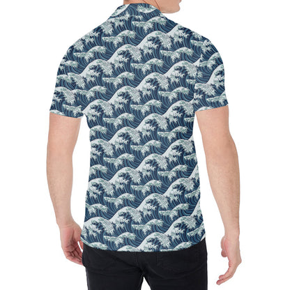 The Great Kanagawa Wave Pattern Print Men's Shirt