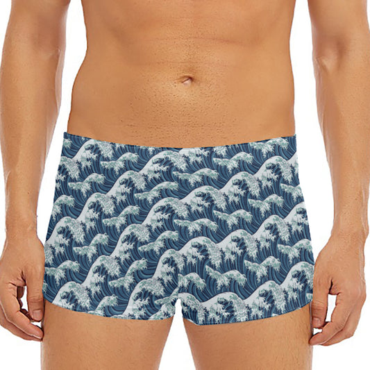The Great Kanagawa Wave Pattern Print Men's Short Boxer Briefs