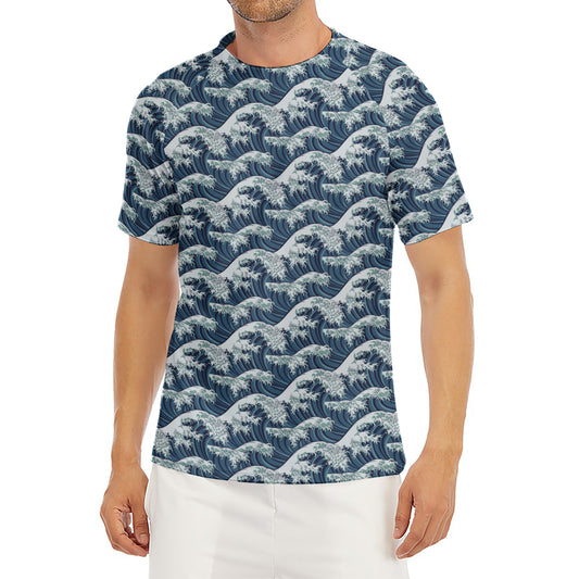 The Great Kanagawa Wave Pattern Print Men's Short Sleeve Rash Guard