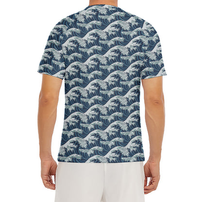 The Great Kanagawa Wave Pattern Print Men's Short Sleeve Rash Guard