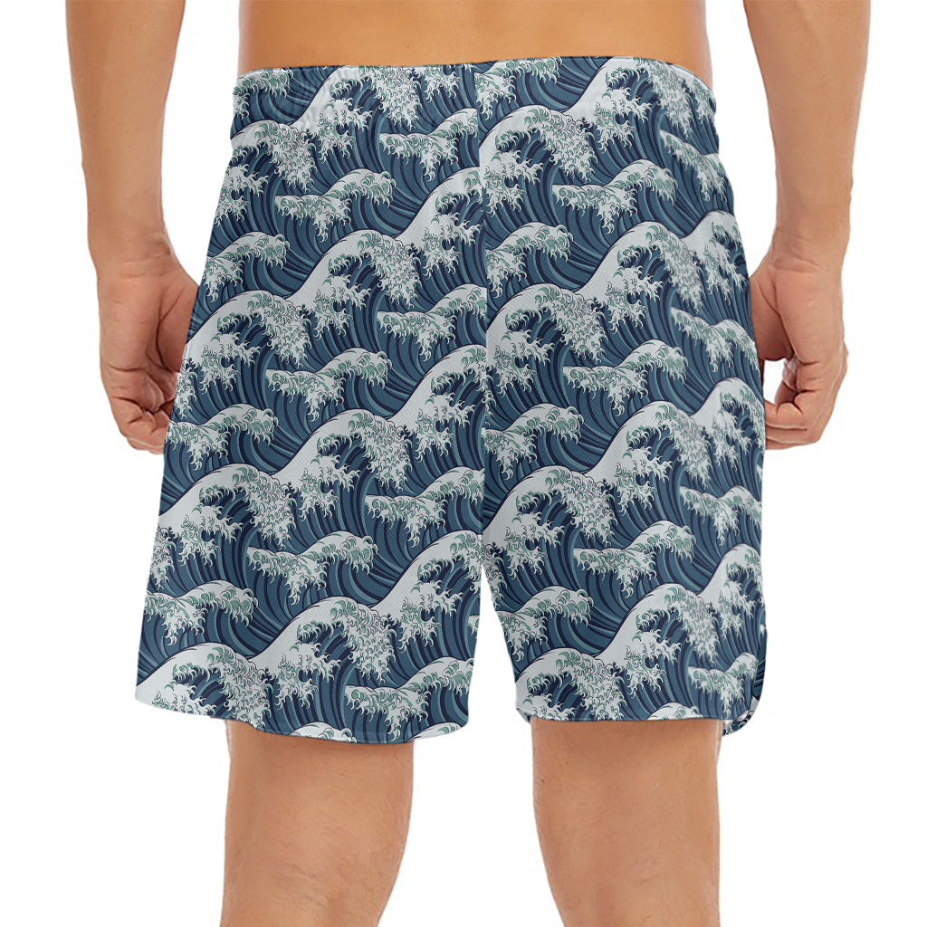 The Great Kanagawa Wave Pattern Print Men's Split Running Shorts