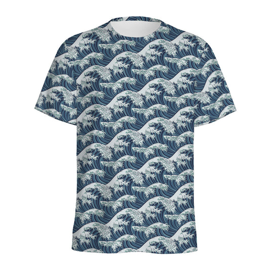 The Great Kanagawa Wave Pattern Print Men's Sports T-Shirt