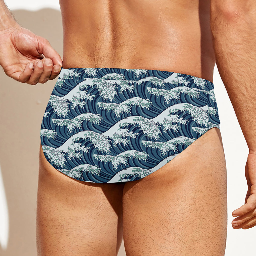 The Great Kanagawa Wave Pattern Print Men's Swim Briefs