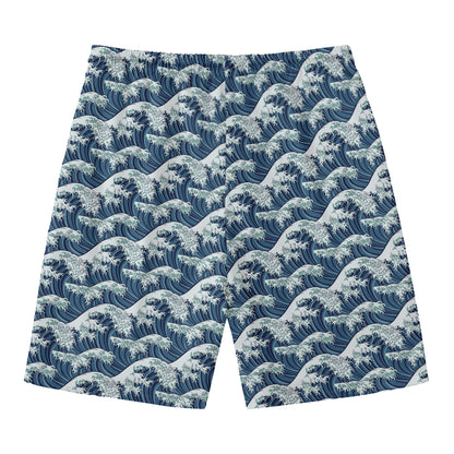 The Great Kanagawa Wave Pattern Print Men's Swim Trunks