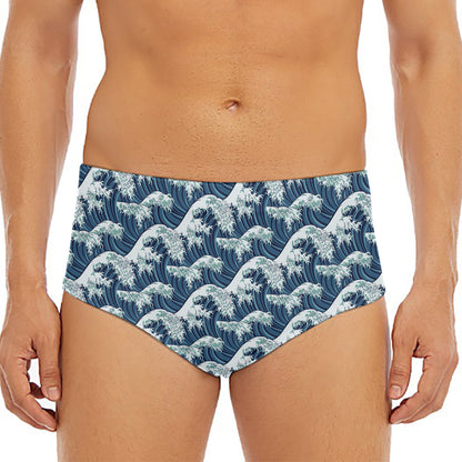 The Great Kanagawa Wave Pattern Print Men's Triangle Swim Briefs