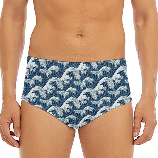 The Great Kanagawa Wave Pattern Print Men's Triangle Swim Briefs