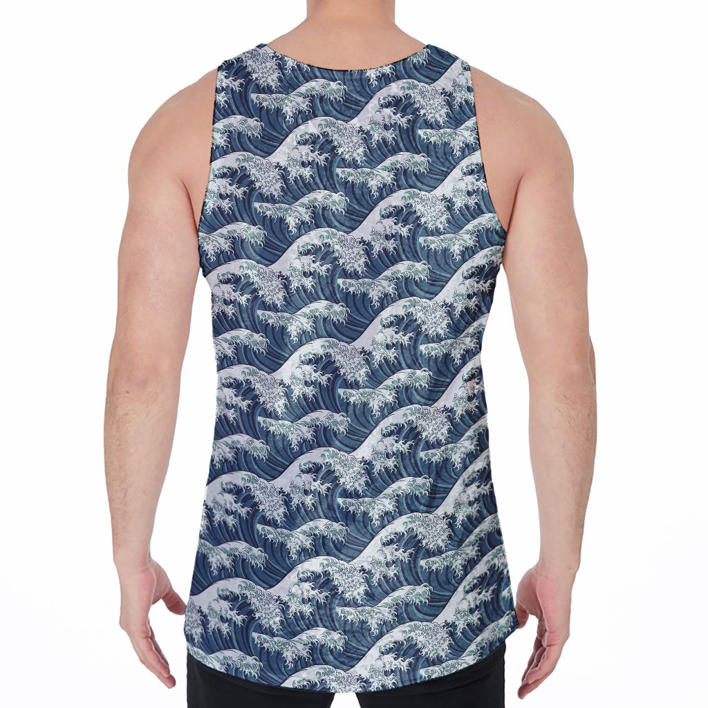 The Great Kanagawa Wave Pattern Print Men's Velvet Tank Top