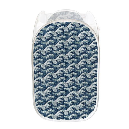 The Great Kanagawa Wave Pattern Print Mesh Laundry Hamper