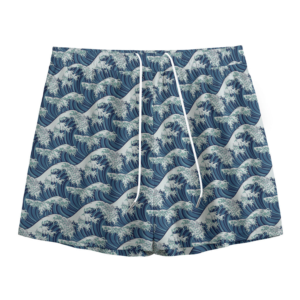 The Great Kanagawa Wave Pattern Print Mesh Shorts