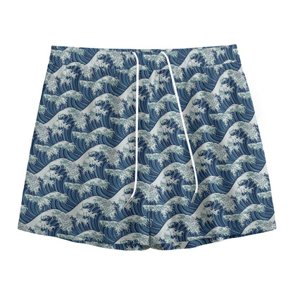 The Great Kanagawa Wave Pattern Print Mesh Shorts