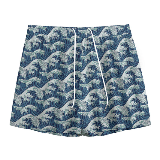 The Great Kanagawa Wave Pattern Print Mesh Shorts