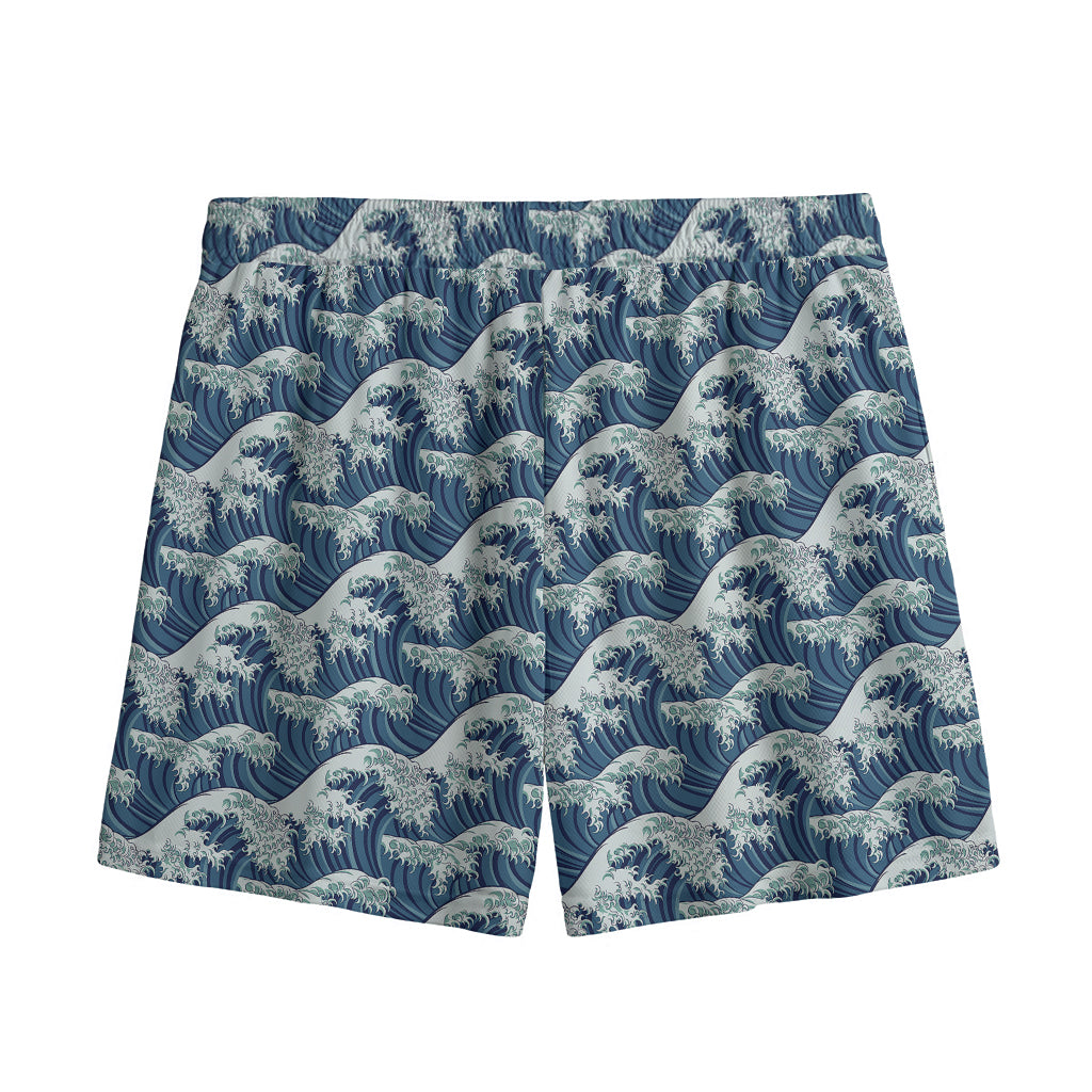 The Great Kanagawa Wave Pattern Print Mesh Shorts
