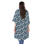 The Great Kanagawa Wave Pattern Print Open Front Beach Cover Up