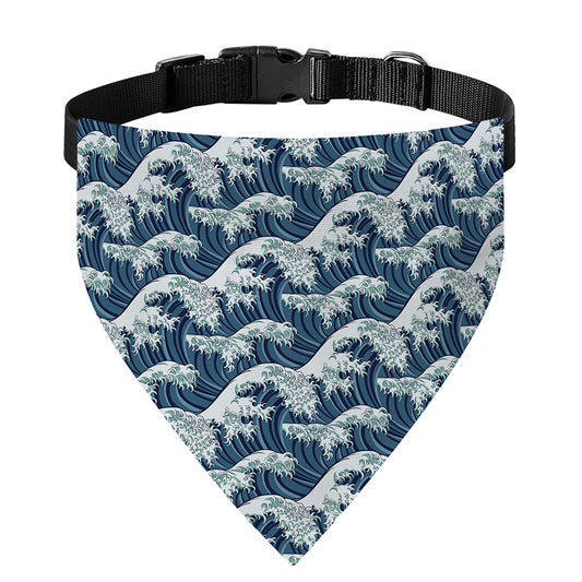 The Great Kanagawa Wave Pattern Print Over The Collar Dog Bandana
