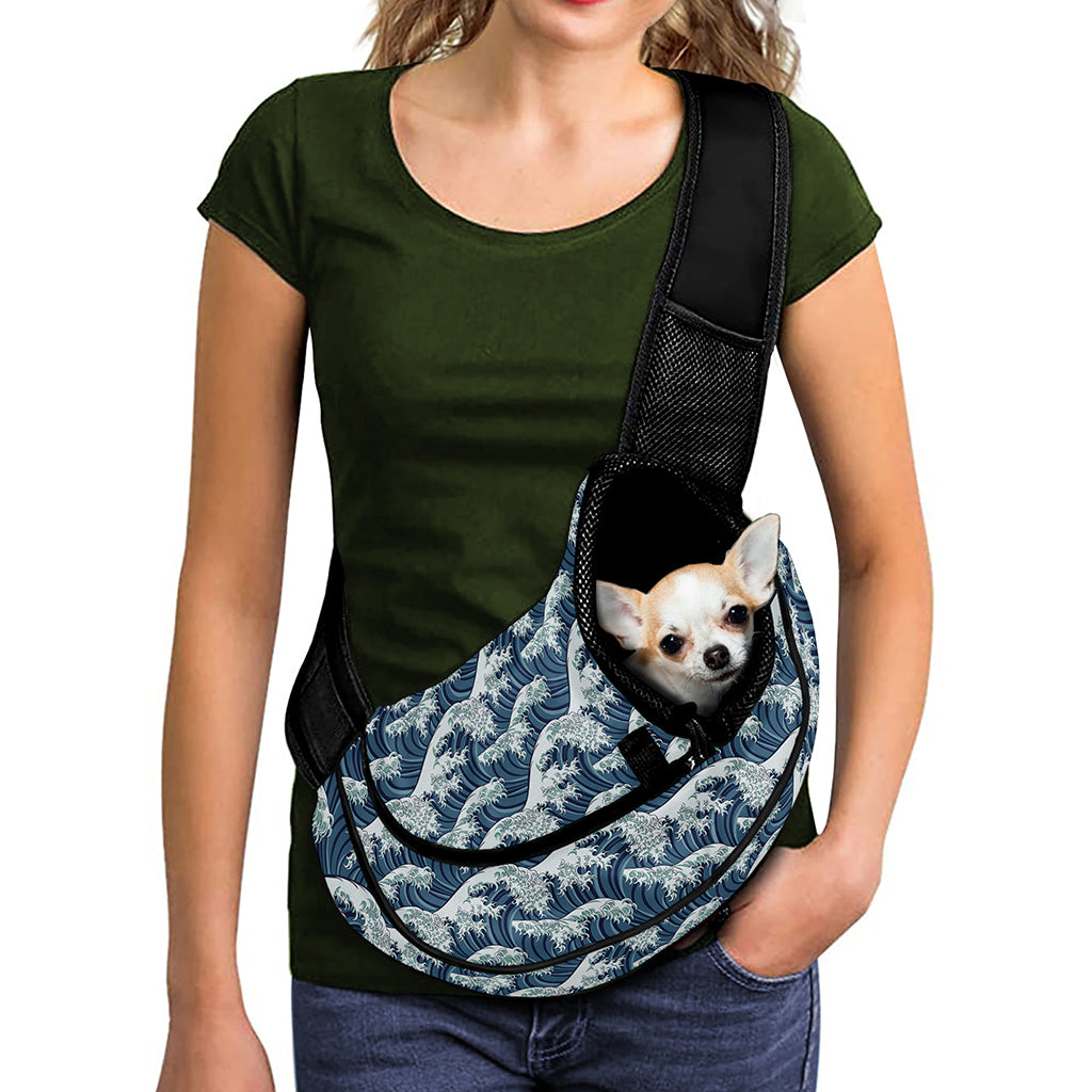 The Great Kanagawa Wave Pattern Print Pet Sling Carrier