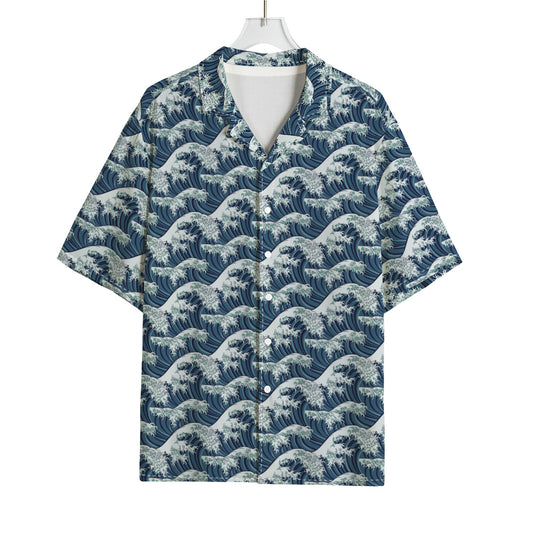 The Great Kanagawa Wave Pattern Print Rayon Hawaiian Shirt