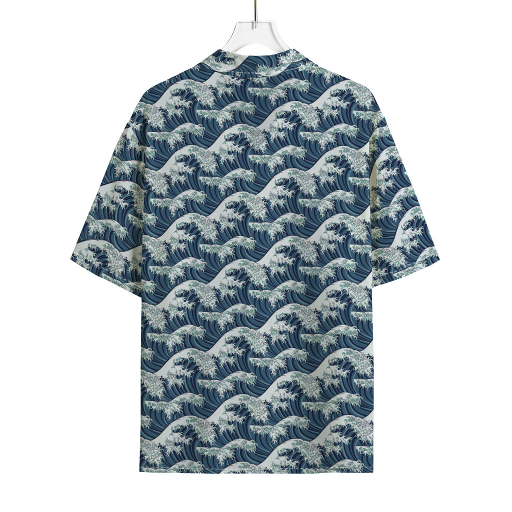 The Great Kanagawa Wave Pattern Print Rayon Hawaiian Shirt