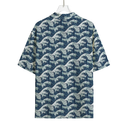The Great Kanagawa Wave Pattern Print Rayon Hawaiian Shirt