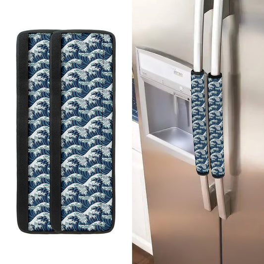 The Great Kanagawa Wave Pattern Print Refrigerator Handle Covers