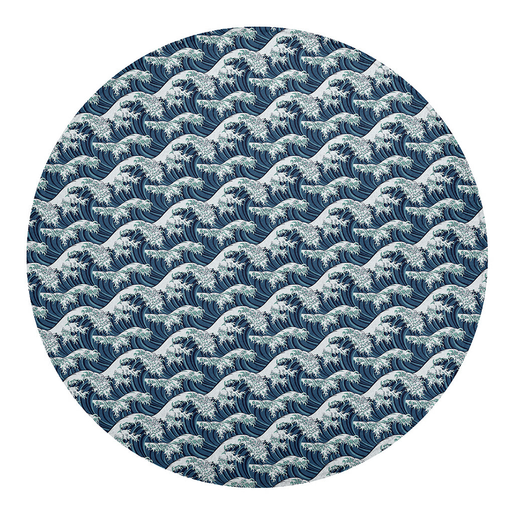 The Great Kanagawa Wave Pattern Print Round Blanket