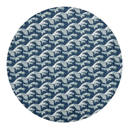 The Great Kanagawa Wave Pattern Print Round Blanket