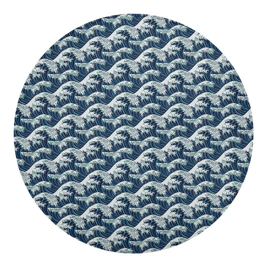 The Great Kanagawa Wave Pattern Print Round Blanket